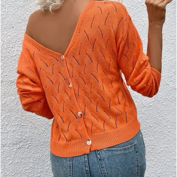 New orange v neck knit long sleeve sweater - Picture 6 of 6